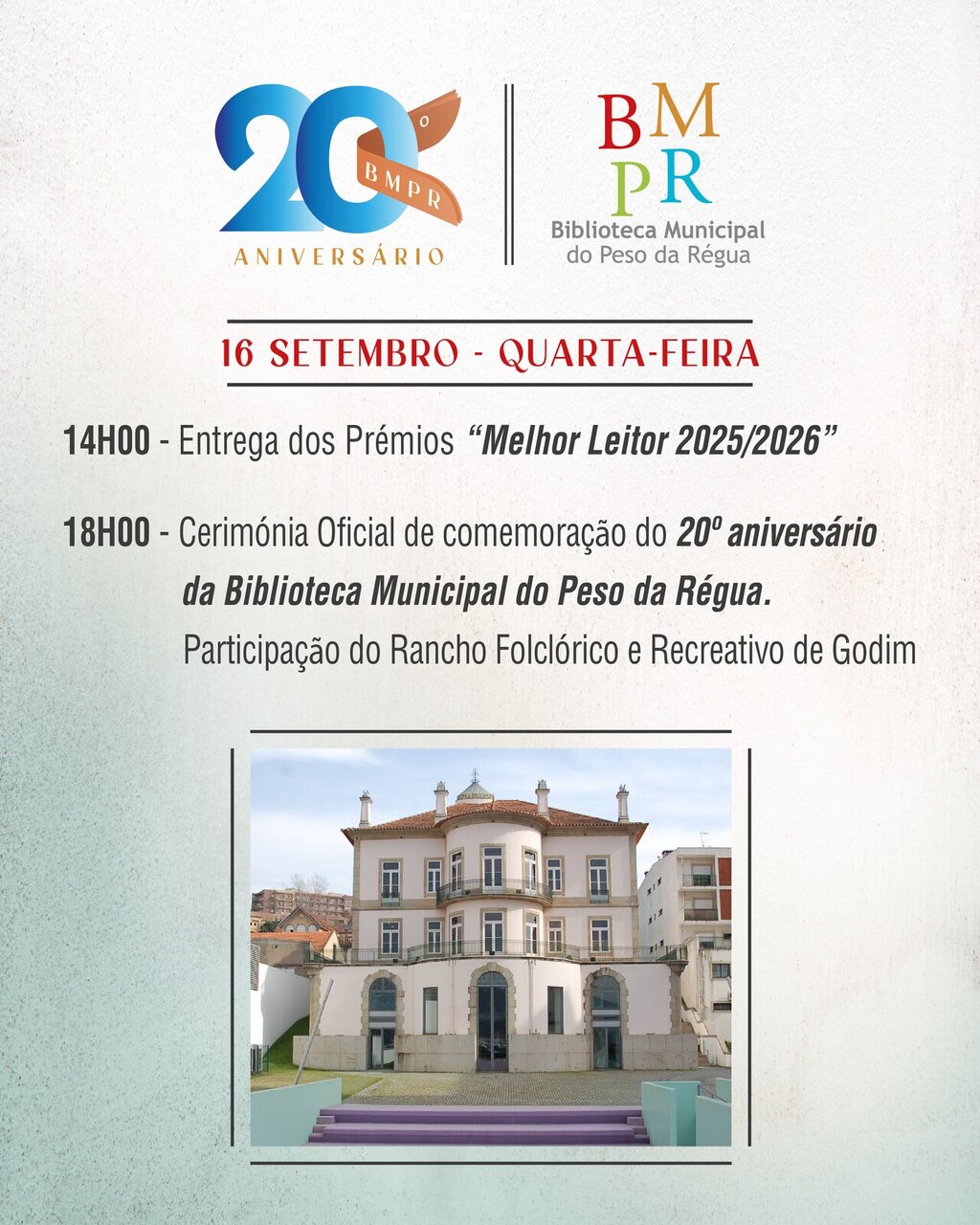 Cartaz do 20º aniversário da Biblioteca Municipal