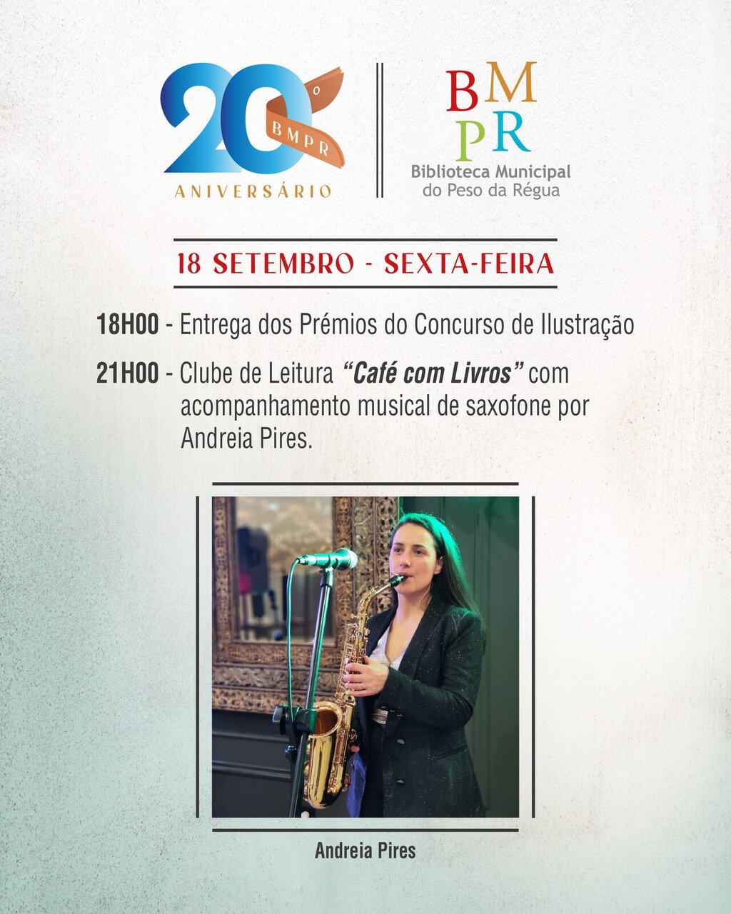 Cartaz do 20º aniversário da Biblioteca Municipal